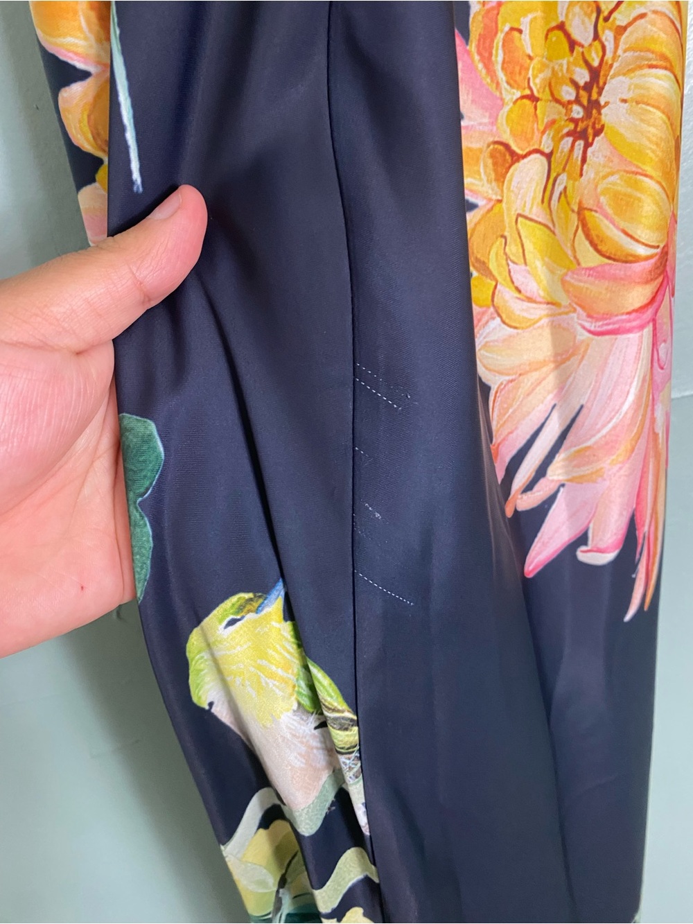 Anthropologie Halter Slip Midi Dress Navy Floral Bird Print XS - Picture 8 of 8